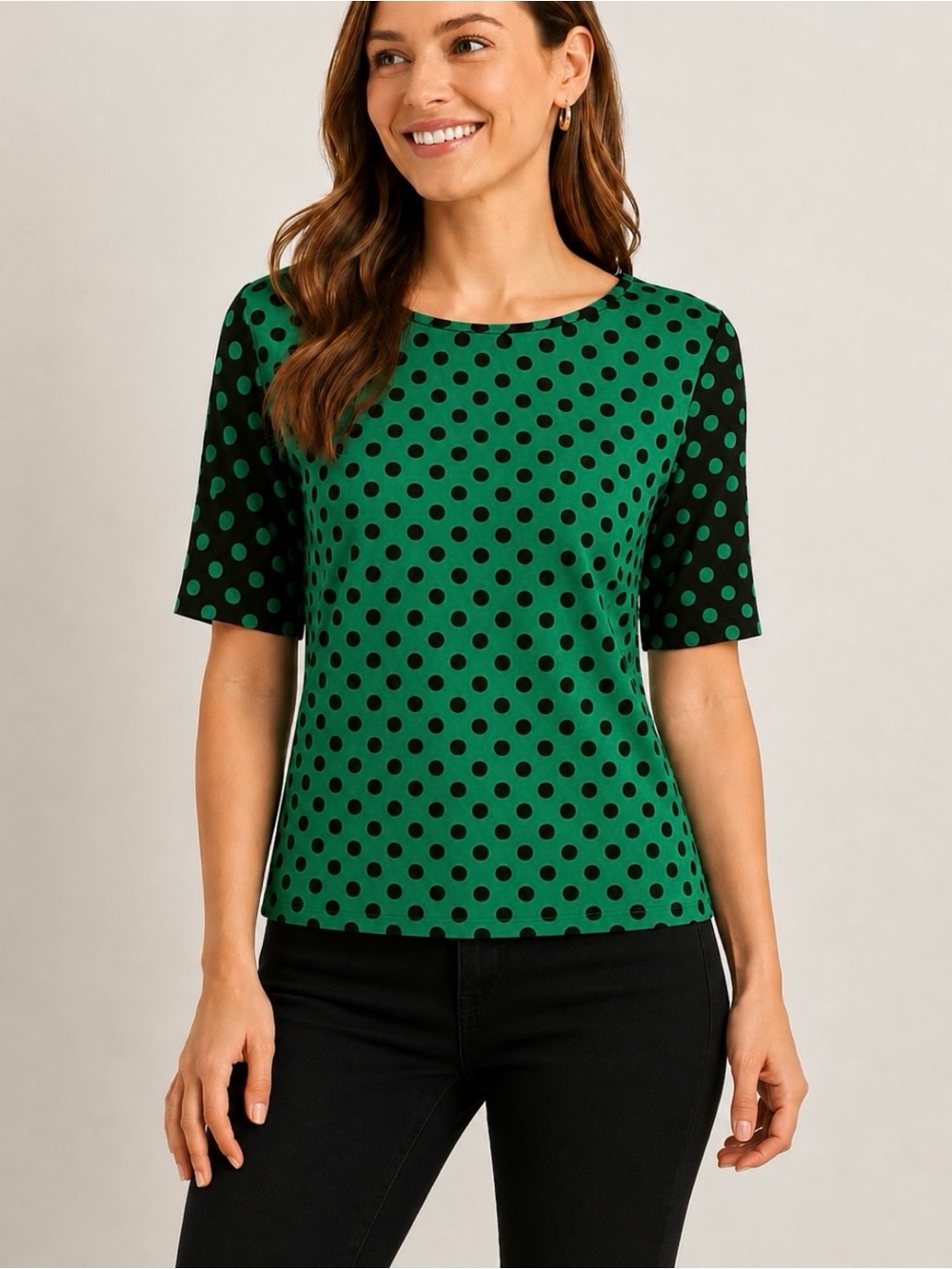 TopShop Green Black Polka Dot Short Sleeve Top 6 Preppy Classic